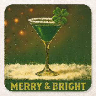 Retro 50s 4 Leaf Clover Ierse Kerst Martini Kartonnen Onderzetters