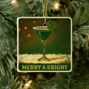 Retro 50s 4 Leaf Clover Ierse Kerst Martini Keramisch Ornament