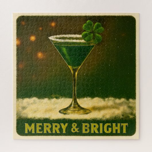Retro 50s 4 Leaf Clover Ierse Kerst Martini Legpuzzel (Verticaal)