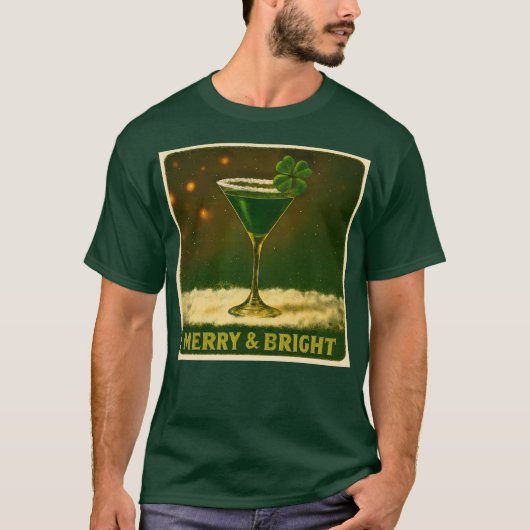 Retro 50s 4 Leaf Clover Ierse Kerst Martini T-shirt (Voorkant)