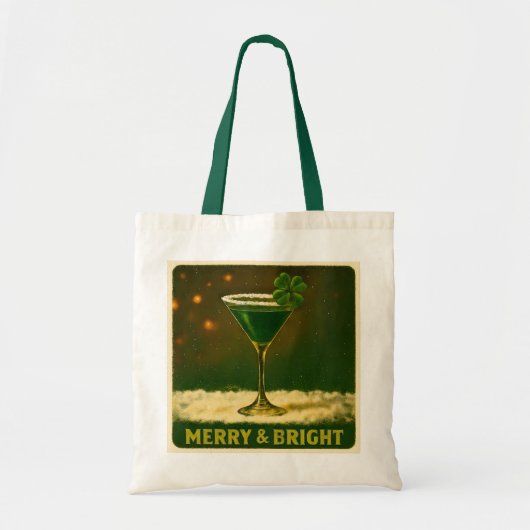 Retro 50s 4 Leaf Clover Ierse Kerst Martini Tote Bag (Voorkant)