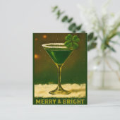 Retro 50s 4 Leaf Clover Irish Christmas Martini Briefkaart (Staand voorkant)