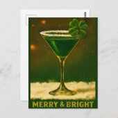 Retro 50s 4 Leaf Clover Irish Christmas Martini Briefkaart (Voorkant / Achterkant)