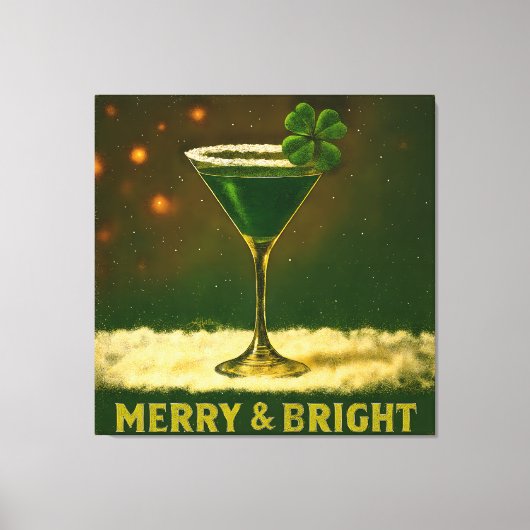 Retro 50s 4 Leaf Clover Irish Christmas Martini Canvas Afdruk (Voorkant)