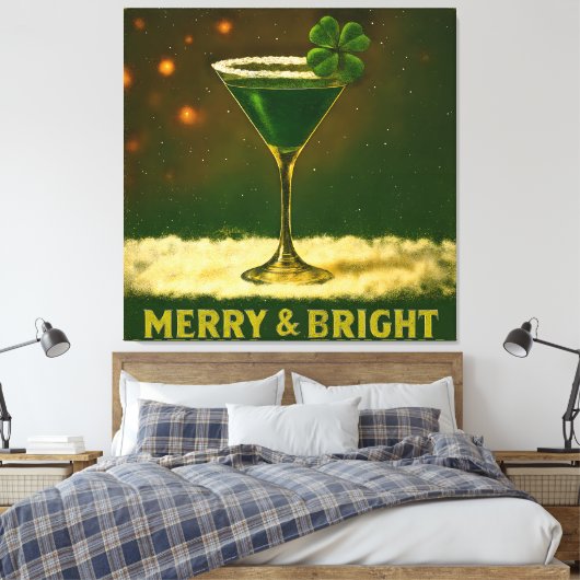 Retro 50s 4 Leaf Clover Irish Christmas Martini Canvas Afdruk (Insitu (Slaapkamer))