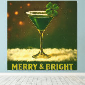 Retro 50s 4 Leaf Clover Irish Christmas Martini Canvas Afdruk (Insitu (Houten vloer))