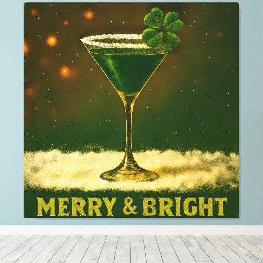 Retro 50s 4 Leaf Clover Irish Christmas Martini Canvas Afdruk (Insitu (Houten vloer))