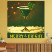 Retro 50s 4 Leaf Clover Irish Christmas Martini Canvas Afdruk (Insitu (Woonkamer))