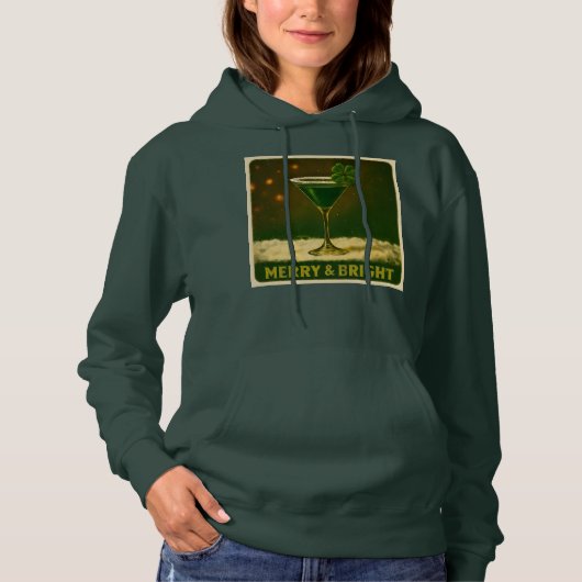 Retro 50s 4 Leaf Clover Irish Christmas Martini Hoodie (Voorkant)