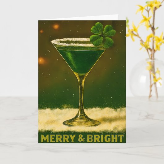 Retro 50s 4 Leaf Clover Irish Christmas Martini Kaart (Gele Bloem)
