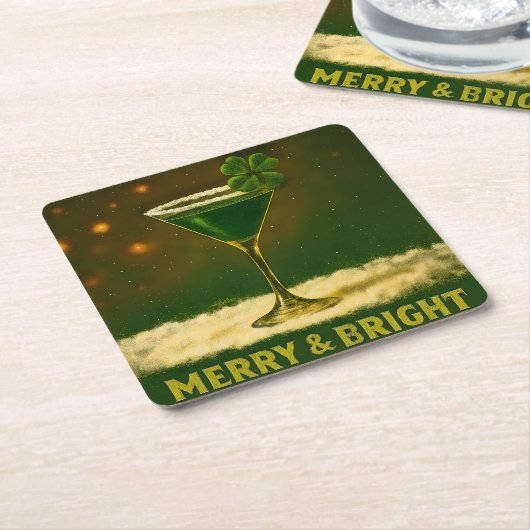 Retro 50s 4 Leaf Clover Irish Christmas Martini Kartonnen Onderzetters (Schuin)