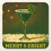 Retro 50s 4 Leaf Clover Irish Christmas Martini Kartonnen Onderzetters (Voorkant)