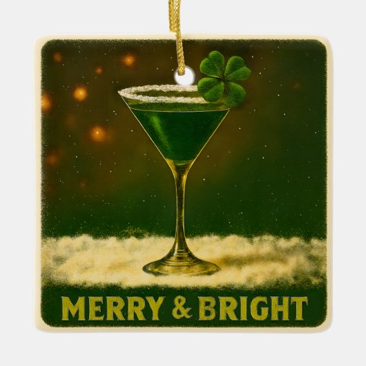 Retro 50s 4 Leaf Clover Irish Christmas Martini Keramisch Ornament (Voorkant)