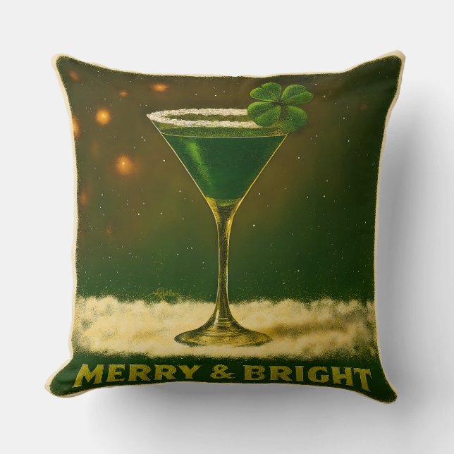Retro 50s 4 Leaf Clover Irish Christmas Martini Kussen (Voorkant)