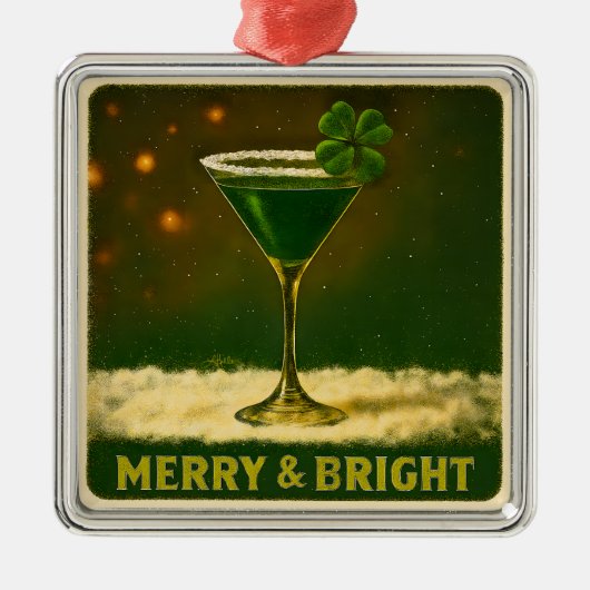 Retro 50s 4 Leaf Clover Irish Christmas Martini Metalen Ornament (Voorkant)