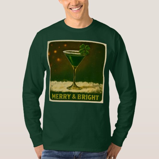 Retro 50s 4 Leaf Clover Irish Christmas Martini T-shirt (Voorkant)