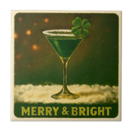Retro 50s 4 Leaf Clover Irish Christmas Martini Tegeltje
