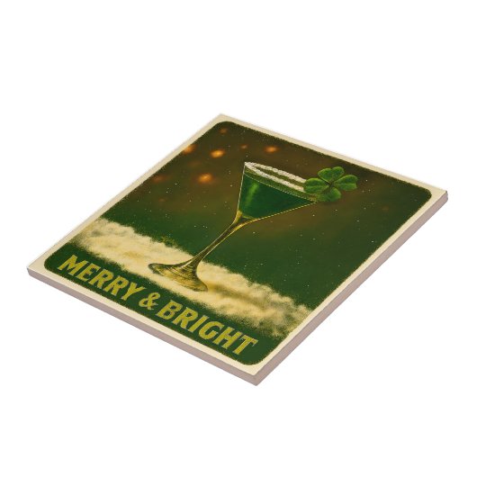 Retro 50s 4 Leaf Clover Irish Christmas Martini Tegeltje (Zijkant)