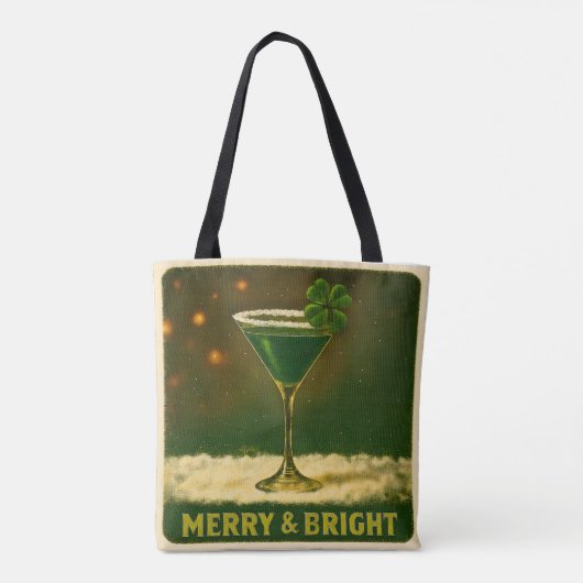 Retro 50s 4 Leaf Clover Irish Christmas Martini Tote Bag (Achterkant)
