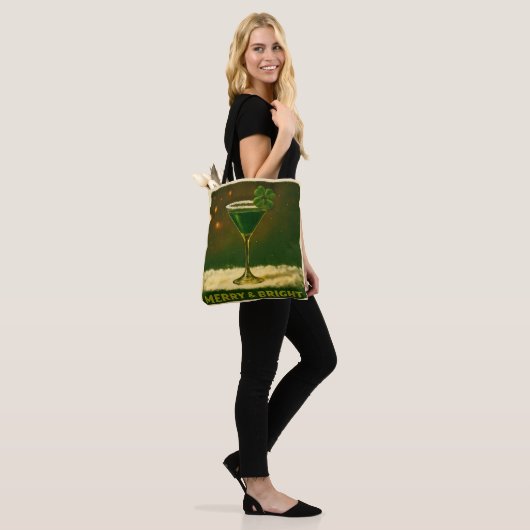 Retro 50s 4 Leaf Clover Irish Christmas Martini Tote Bag (Op model)