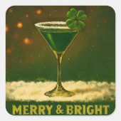Retro 50s 4 Leaf Clover Irish Christmas Martini Vierkante Sticker (Voorkant)