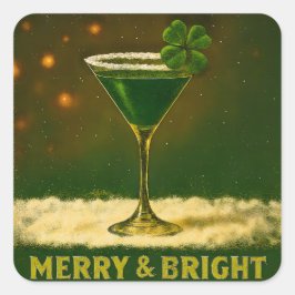 Retro 50s 4 Leaf Clover Irish Christmas Martini Vierkante Sticker