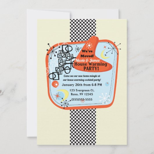 Retro 50's 60  Housewarming Party Kaart (Voorkant)