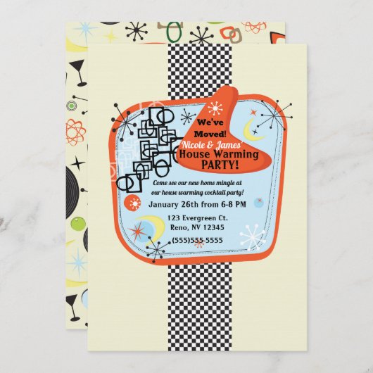 Retro 50's 60  Housewarming Party Kaart (Voorkant / Achterkant)