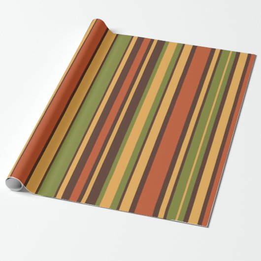 Retro 50s 60s 70s Stripes Oranje Avocado Brown Cadeaupapier (Uitgerold)