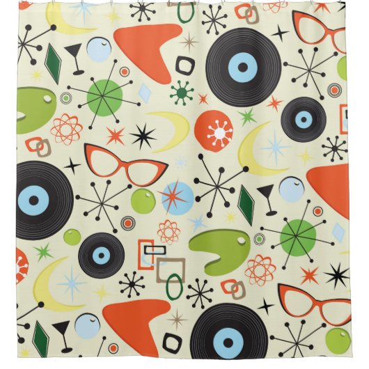 Retro 50's 60's  Mode patroon Douchegordijn (Voorkant)