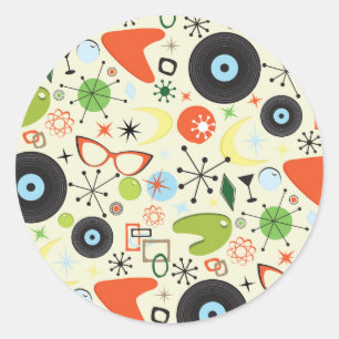 Retro 50's 60's Vintage Modepatroon Feest Ronde Sticker