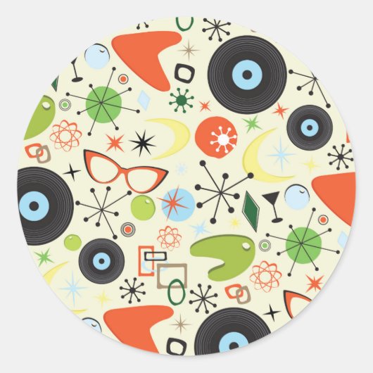 Retro 50's 60's Vintage Modepatroon Feest Ronde Sticker (Voorkant)