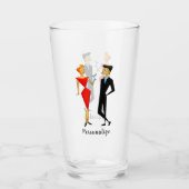Retro 50s Art Deco Red Black Party Paar Drink Glas (Voorkant)
