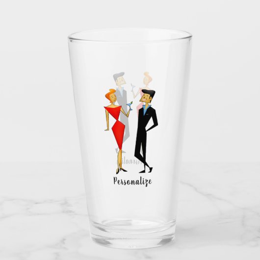 Retro 50s Art Deco Red Black Party Paar Drink Glas (Voorkant)