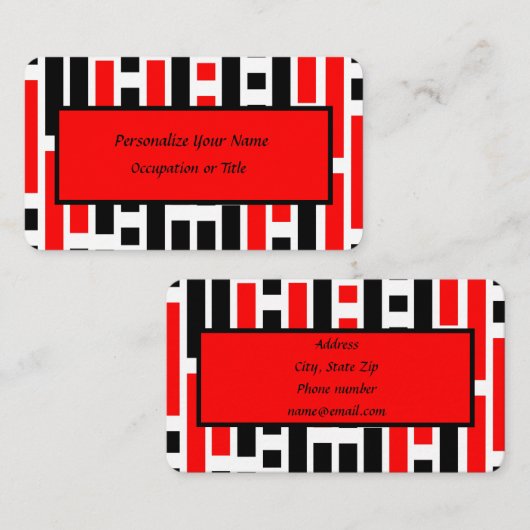 Retro 50s Art Deco Rood Zwart Uniek Visitekaartje (Voorkant / Achterkant)