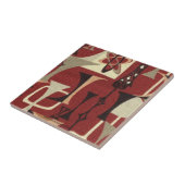 Retro 50s Atomic Print Brick Black Moss en Tan Tegeltje (Zijkant)