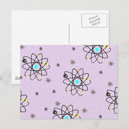 Retro 50s Atomic Print Lavender Apparel & Gifts Briefkaart (Voorkant / Achterkant)
