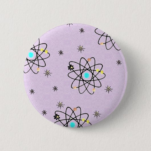 Retro 50s Atomic Print Lavender Apparel & Gifts Ronde Button 5,7 Cm (Voorkant)