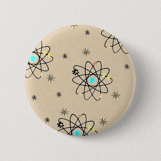 Retro 50s Atomic Print Sand Apparel & Gifts Ronde Button 5,7 Cm (Voorkant)
