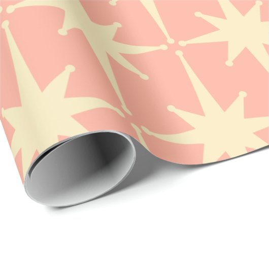 Retro  50s Atomic Star Pattern Blush Pink Cadeaupapier (Rol Hoek)