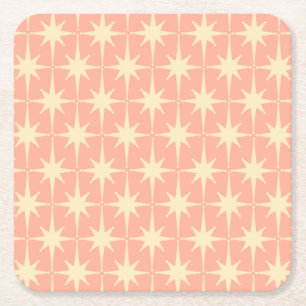 Retro 50s Atomic Star Pattern Blush Pink Kartonnen Onderzetters