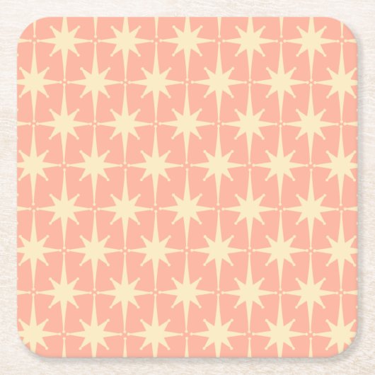 Retro 50s Atomic Star Pattern Blush Pink Kartonnen Onderzetters (Voorkant)