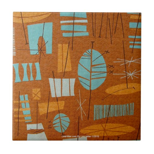 Retro 50s Atomic Tiki Print Bronzen Turquoise Tegeltje (Voorkant)