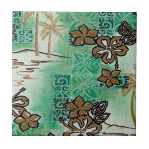 Retro 50s Atomic Tiki Print Bronzen Turquoise Tegeltje