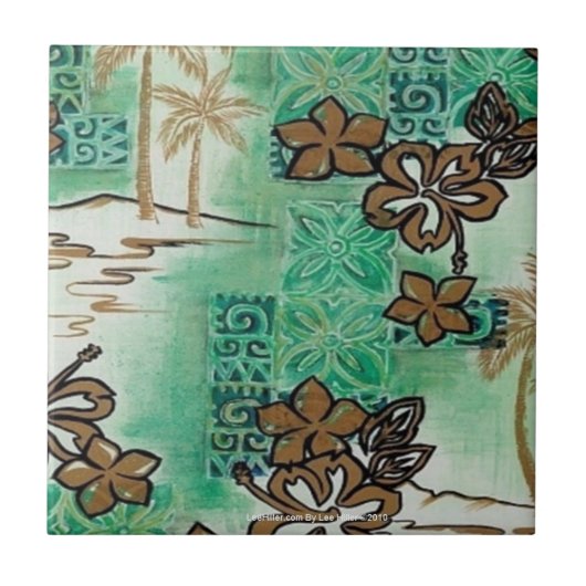 Retro 50s Atomic Tiki Print Bronzen Turquoise Tegeltje (Voorkant)