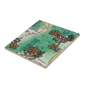 Retro 50s Atomic Tiki Print Bronzen Turquoise Tegeltje (Zijkant)