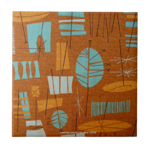 Retro 50s Atomische Tiki Print Brons Turquoise Tegeltje