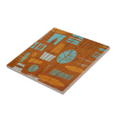 Retro 50s Atomische Tiki Print Brons Turquoise Tegeltje (Zijkant)