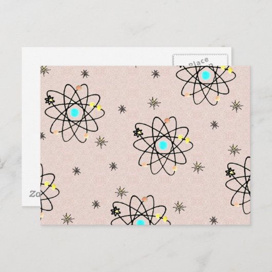 Retro 50s atoomafdrukroze kleding en cadeautjes briefkaart (Voorkant / Achterkant)