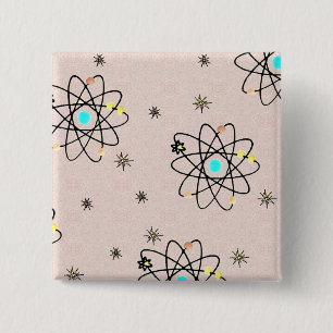 Retro 50s atoomafdrukroze kleding en cadeautjes vierkante button 5,1 cm
